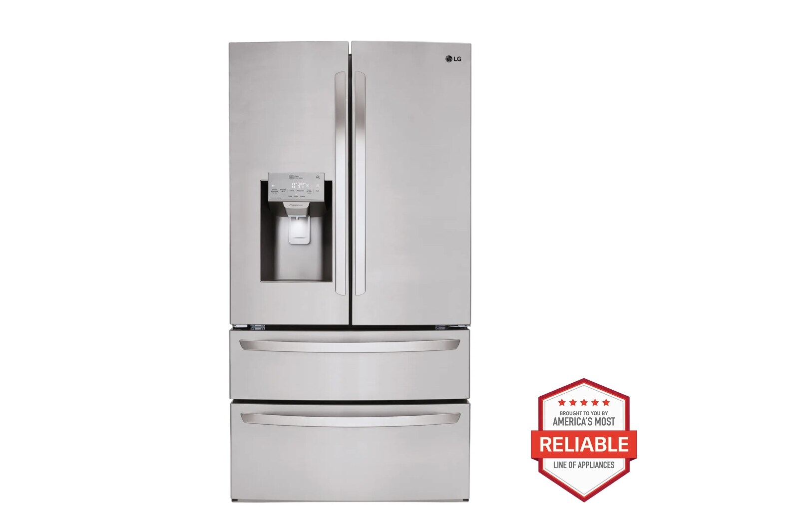 a4l-cover-a4l53lo45qzo LG 28 cu. ft. 4-Door French Door, Standard Depth, Ice & Water, Double Freezer, Stainless Steel LMXS28626S (a4l53lo45qzo)